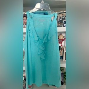 Lilly Pulitzer sleeveless ruffled v-neck top. Beautiful aqua color.